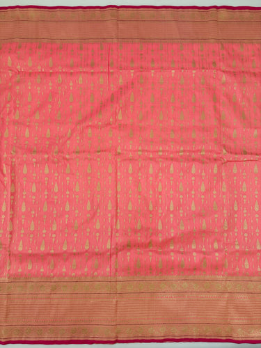 Banarasi Katan Pure Silk Saree | Bright Salmon Pink | Gold Zari | Handwoven | Silk Mark Certified | Ships from California